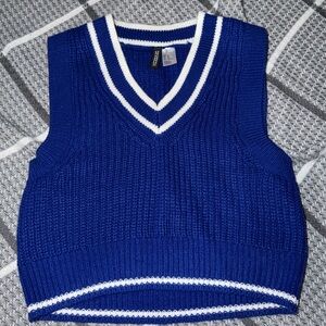 H&M Royal Blue and White V-Neck Sweater Vest